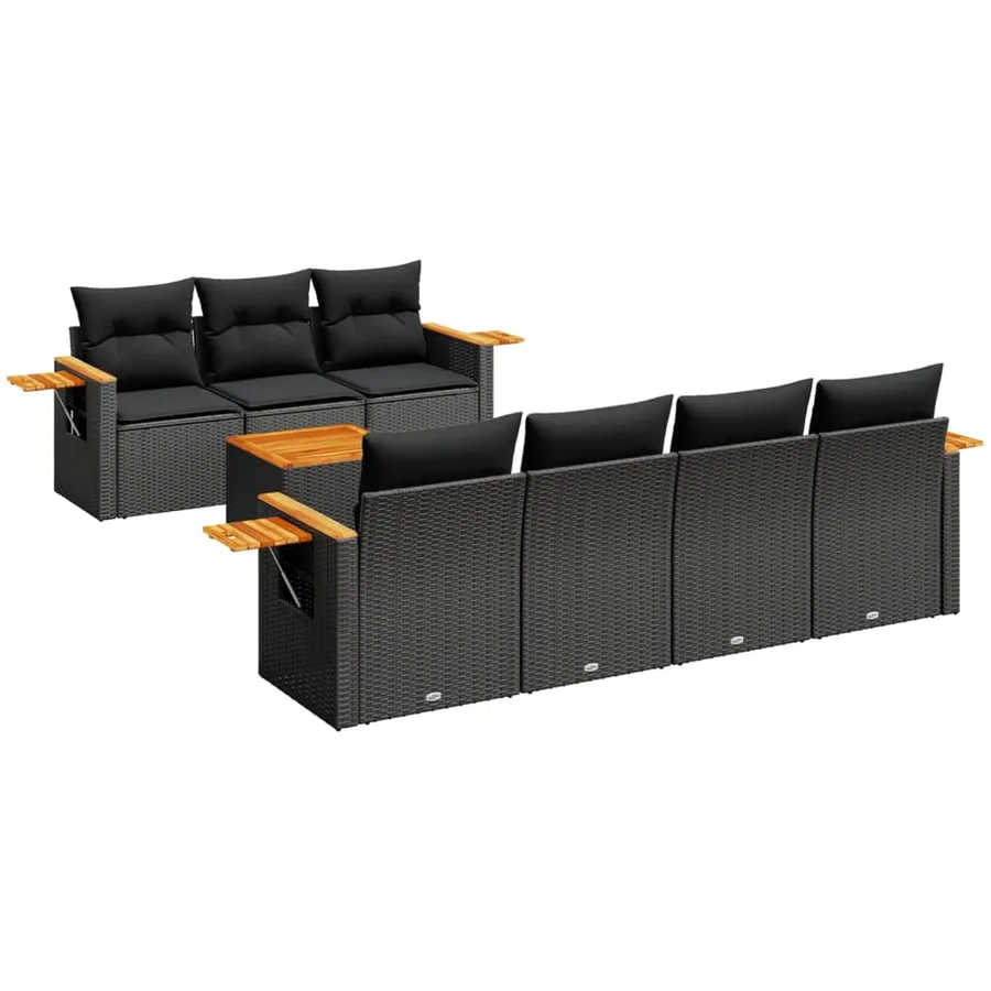 Salon de jardin 8 pcs avec coussins noir résine tressée - 2