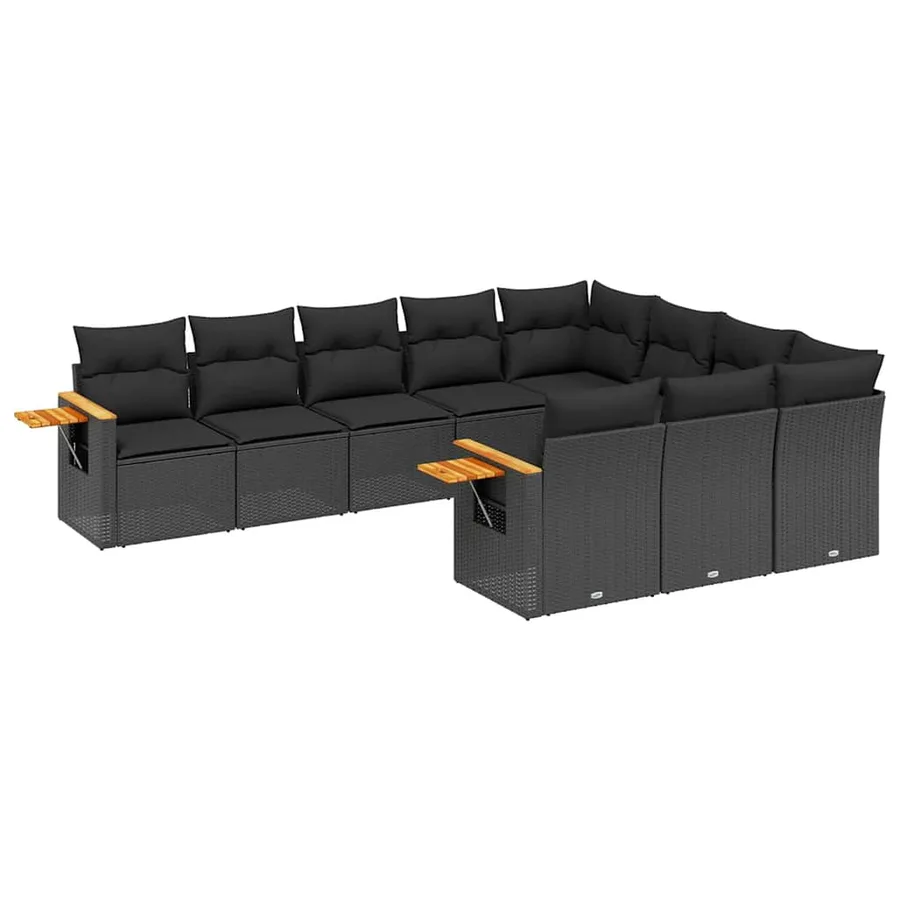 Salon de jardin 10 pcs avec coussins noir résine tressée - 2