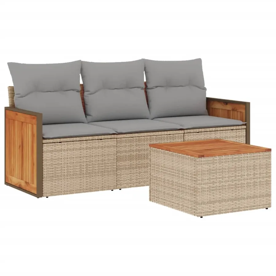 Salon de jardin avec coussins 4 pcs beige résine tressée - 2
