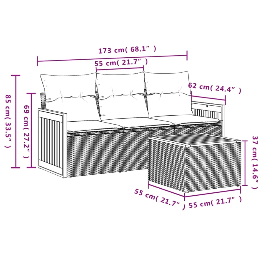 Salon de jardin avec coussins 4 pcs beige résine tressée - 3