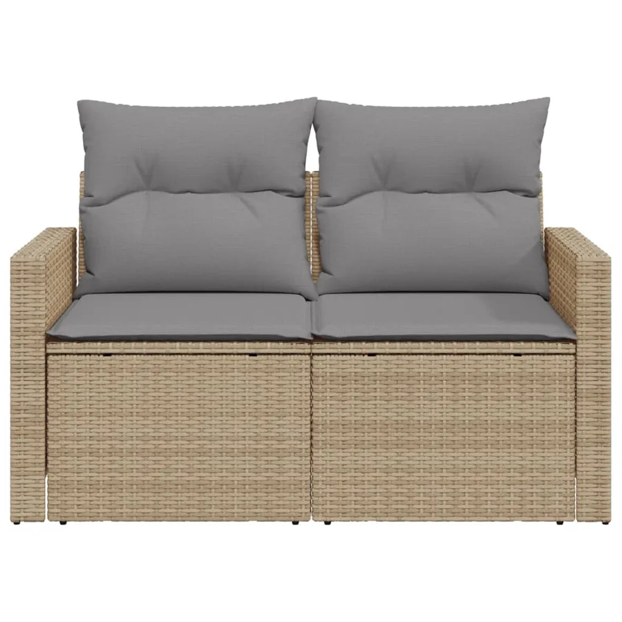 Canapé de jardin avec coussins 2 places beige résine tressée - 5