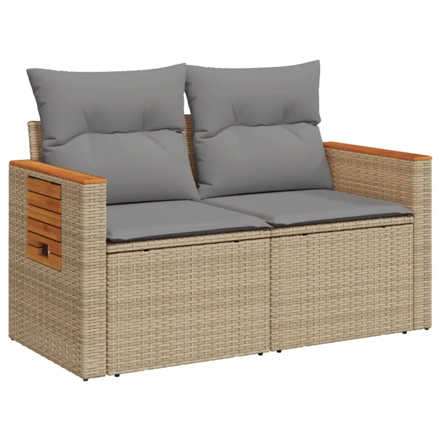 Canapé de jardin avec coussins 2 places beige résine tressée - 4