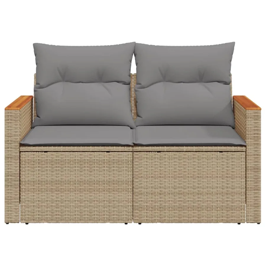 Canapé de jardin avec coussins 2 places beige résine tressée - 5