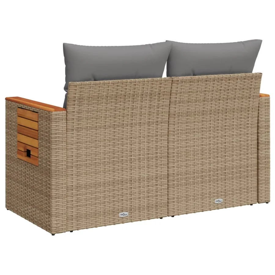 Canapé de jardin avec coussins 2 places beige résine tressée - 7