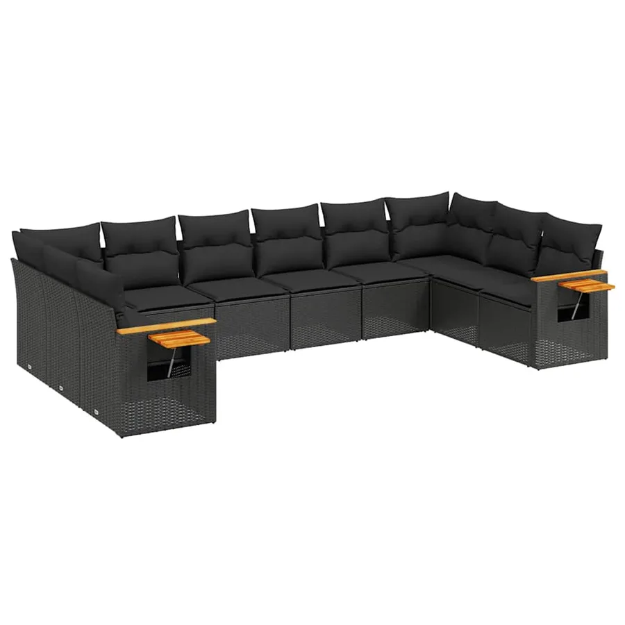 Salon de jardin 10 pcs avec coussins noir résine tressée - 2