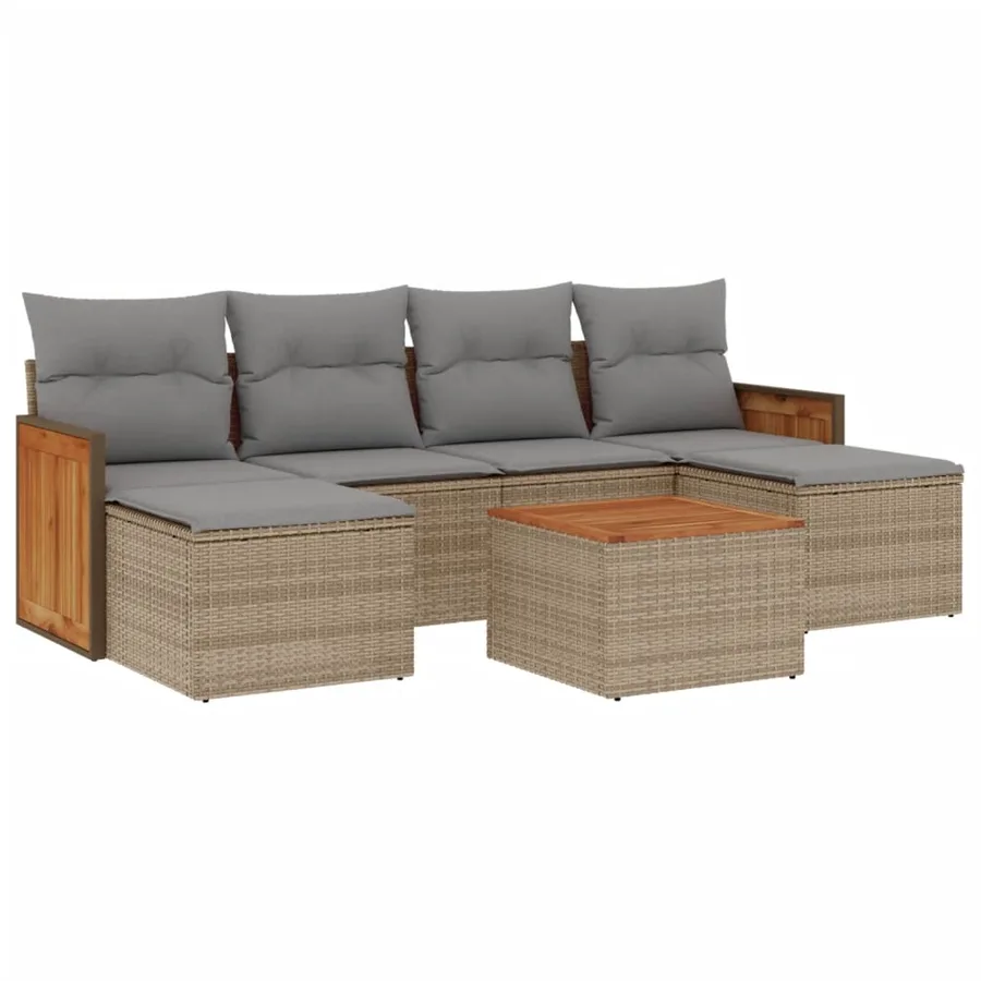 Salon de jardin avec coussins 7 pcs beige résine tressée - 2