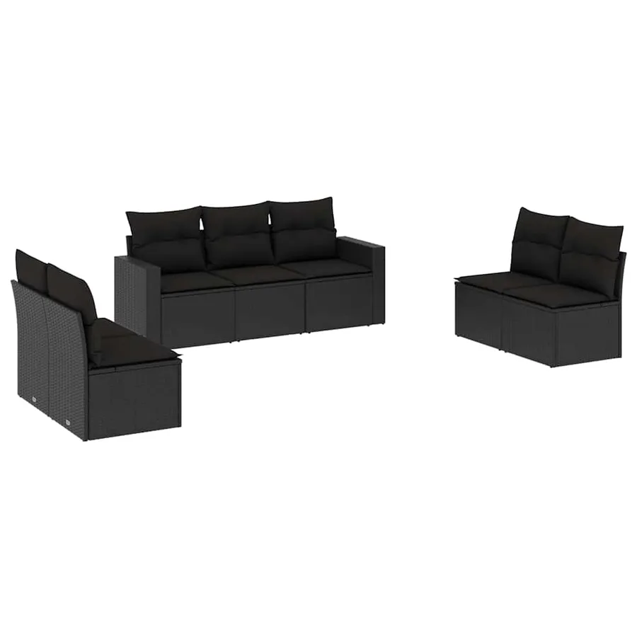 Salon de jardin 7 pcs avec coussins noir résine tressée 65,5 x 62 x 69 cm - 53,4 kg - 2