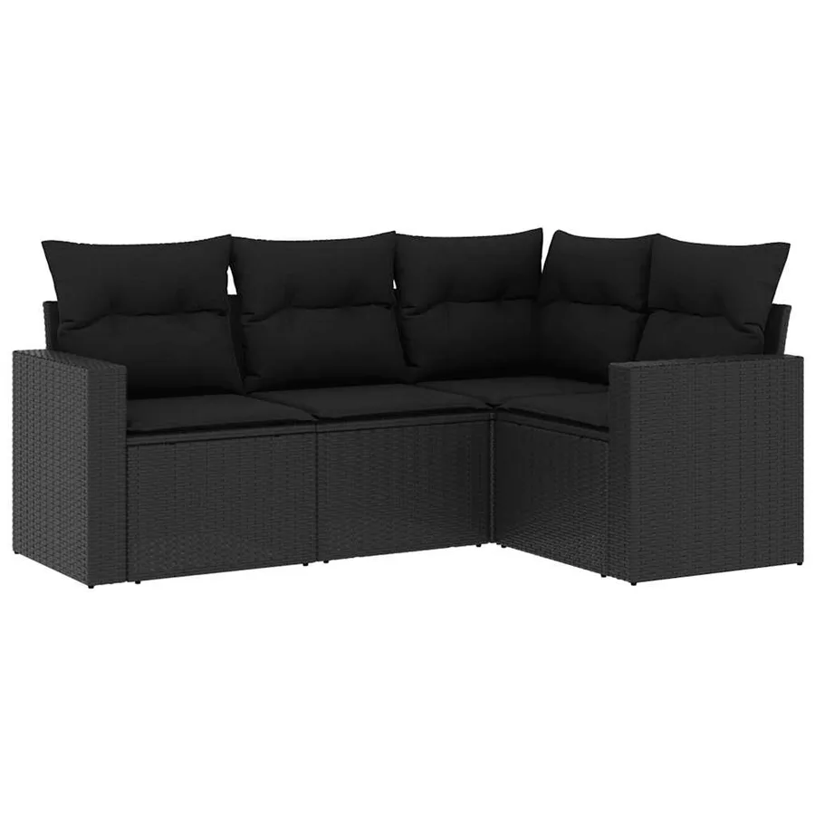Salon de jardin 4 pcs avec coussins noir résine tressée - 2