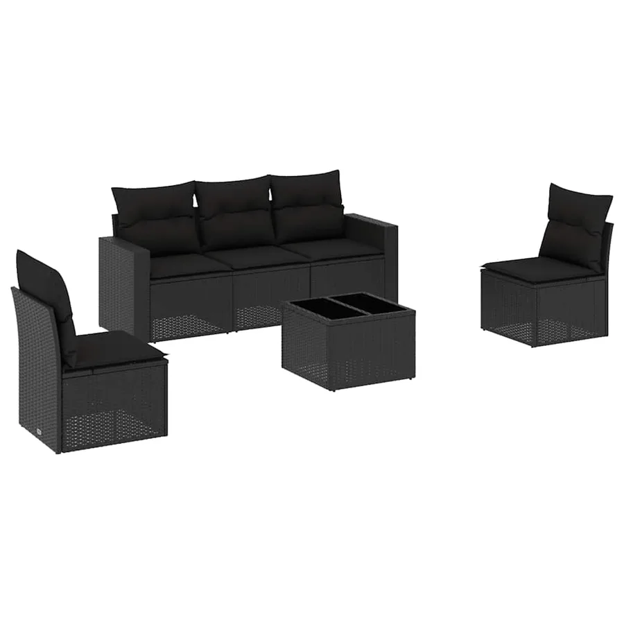 Salon de jardin 6 pcs avec coussins noir résine tressée - 2