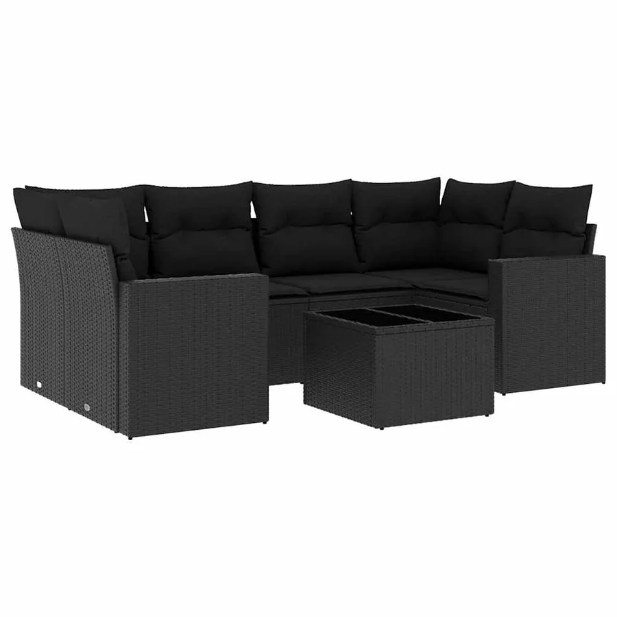 Salon de jardin 7 pcs avec coussins noir résine tressée 65,5 x 62 x 69 cm - 59,1 kg - 2