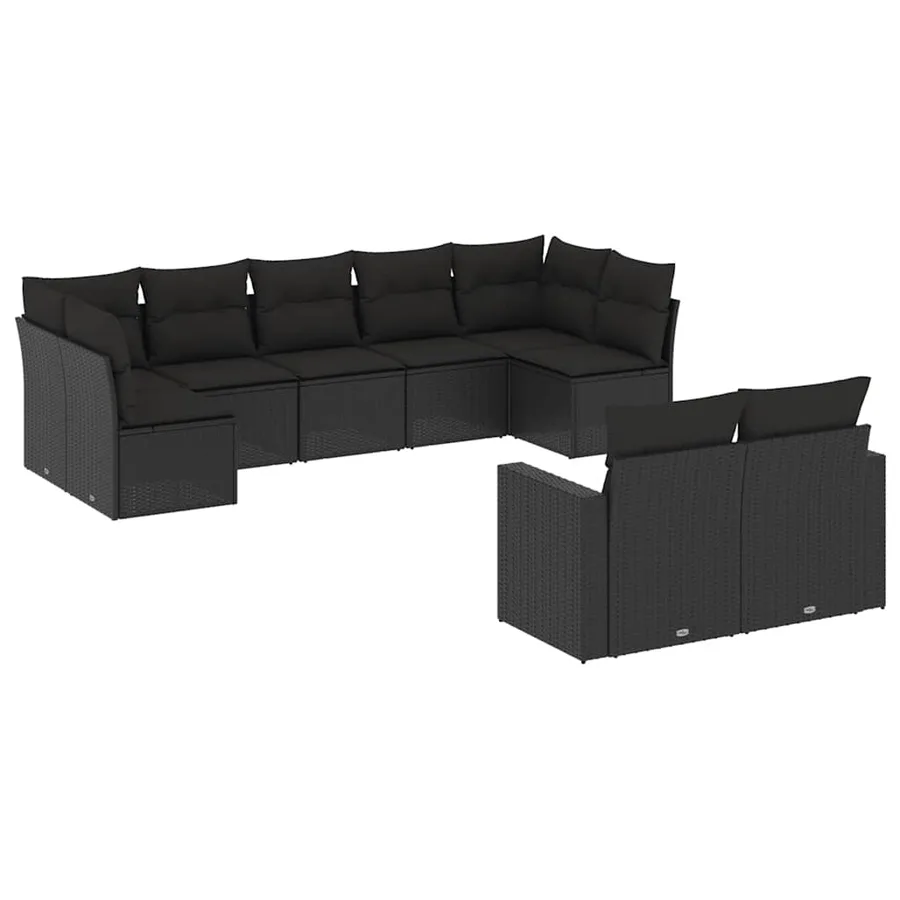 Salon de jardin 9 pcs avec coussins noir résine tressée - 2