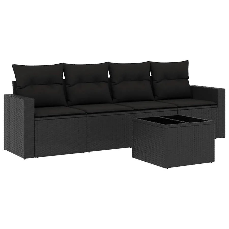 Salon de jardin 5 pcs avec coussins noir résine tressée - 2