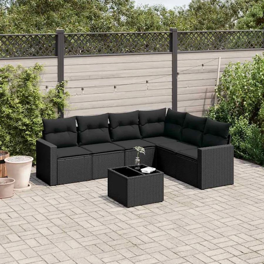 Salon de jardin 7 pcs avec coussins noir résine tressée 65,5 x 62 x 69 cm - 55,3 kg