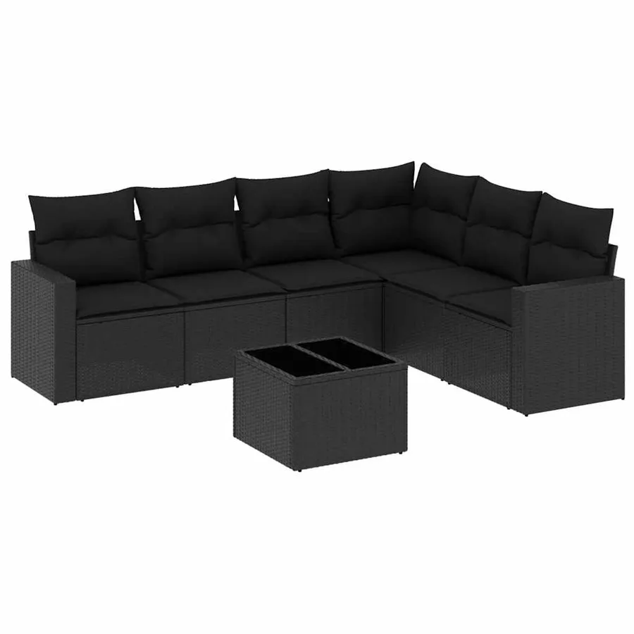 Salon de jardin 7 pcs avec coussins noir résine tressée 65,5 x 62 x 69 cm - 55,3 kg - 2