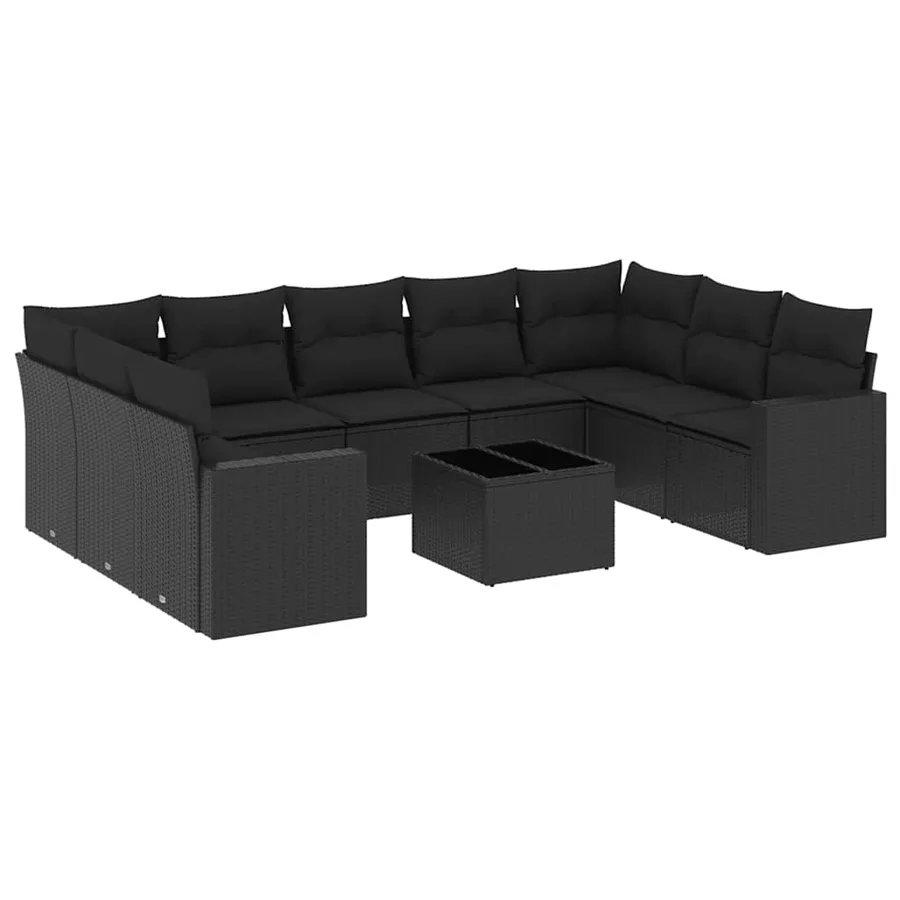 Salon de jardin 10 pcs avec coussins noir résine tressée - 2