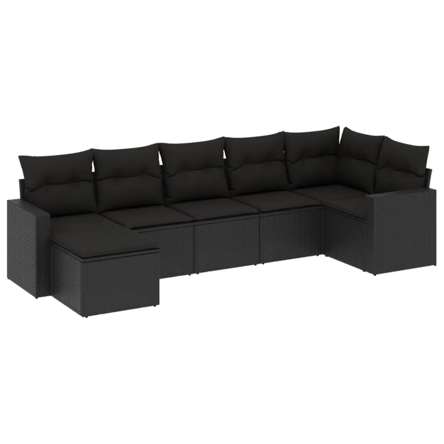 Salon de jardin 7 pcs avec coussins noir résine tressée 65,5 x 62 x 69 cm - 53,3 kg - 2