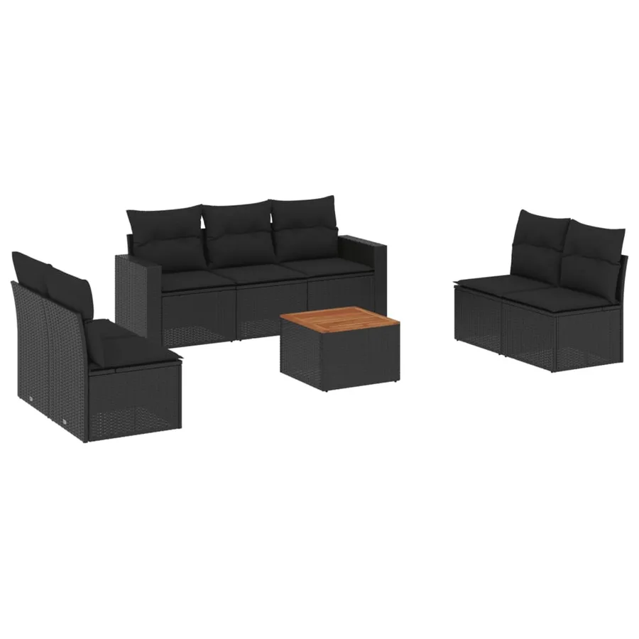 Salon de jardin 8 pcs avec coussins noir résine tressée - 2