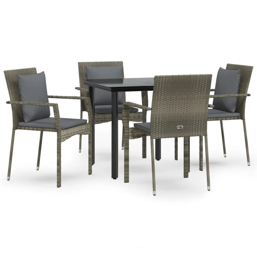 Ensemble à manger de jardin coussins 5 pcs noir et gris - 2