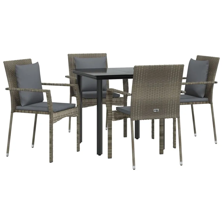 Ensemble à manger de jardin coussins 5 pcs noir et gris - 3