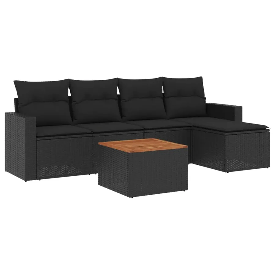 Salon de jardin 6 pcs avec coussins noir résine tressée - 2