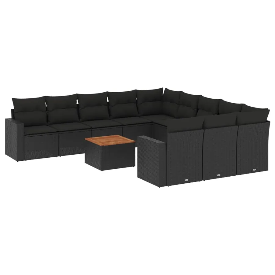 Salon de jardin 12 pcs avec coussins noir résine tressée - 2