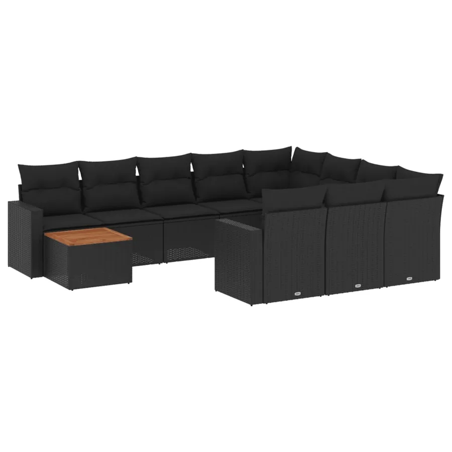 Salon de jardin 11 pcs avec coussins noir résine tressée - 2