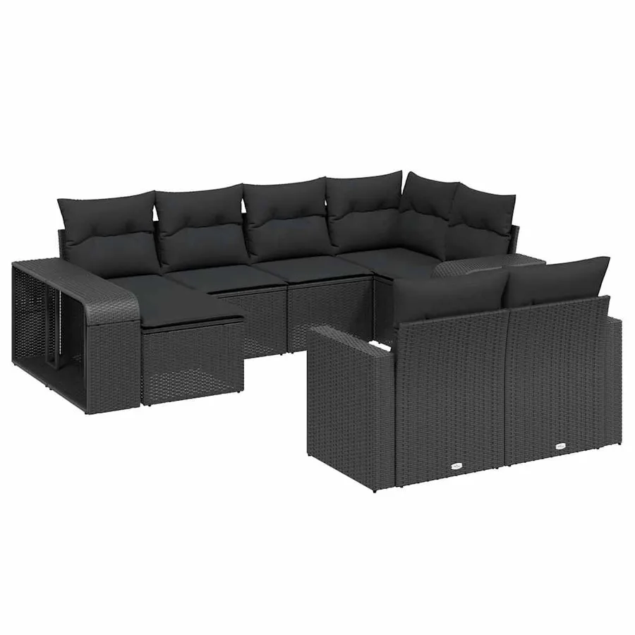 Salon de jardin 10 pcs avec coussins noir résine tressée - 2