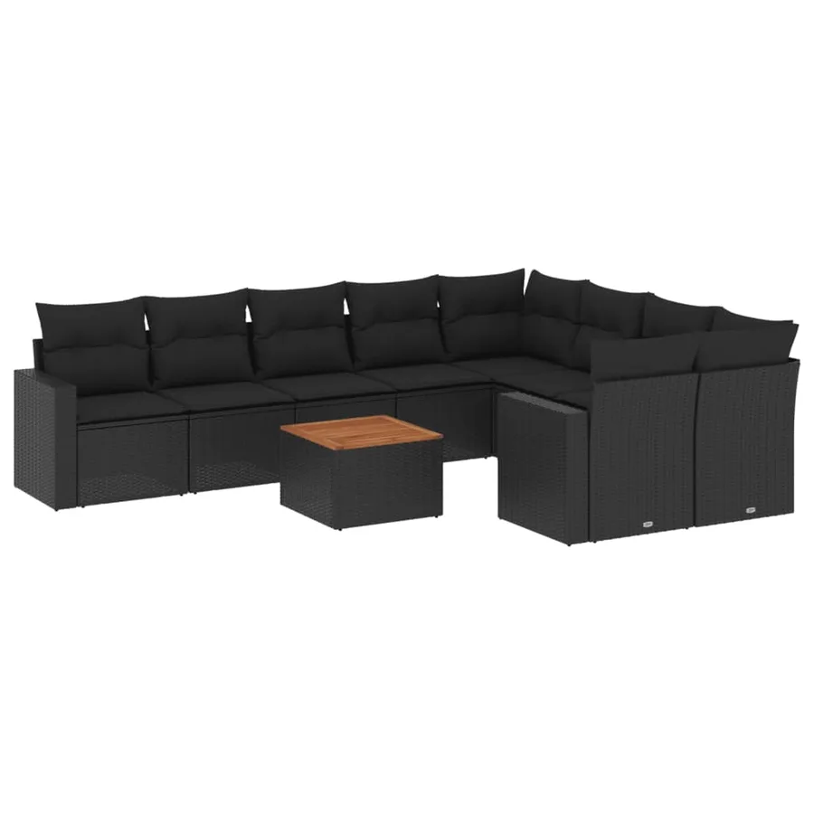Salon de jardin 10 pcs avec coussins noir résine tressée - 2