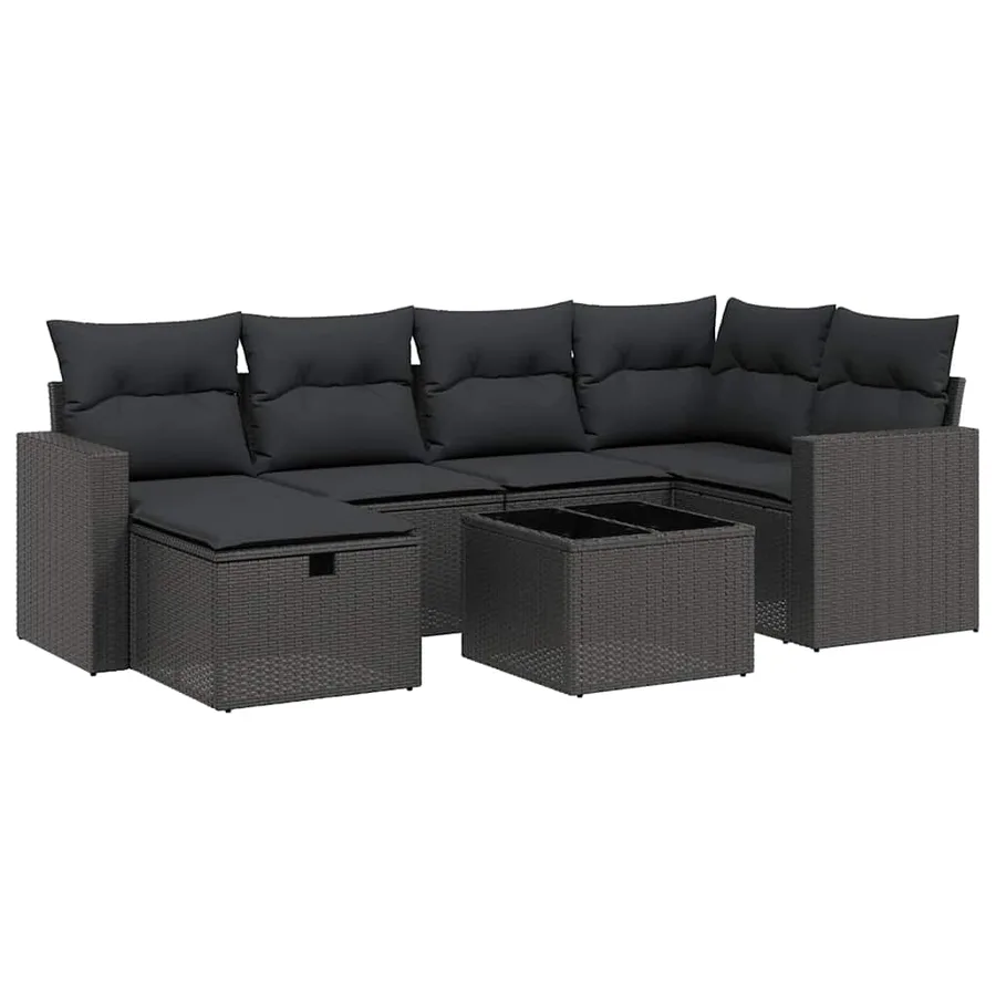 Salon de jardin 7 pcs avec coussins noir résine tressée 62 x 62 x 69 cm - 56,8 kg - 2