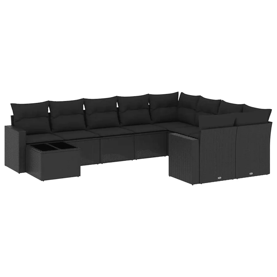 Salon de jardin 10 pcs avec coussins noir résine tressée - 2