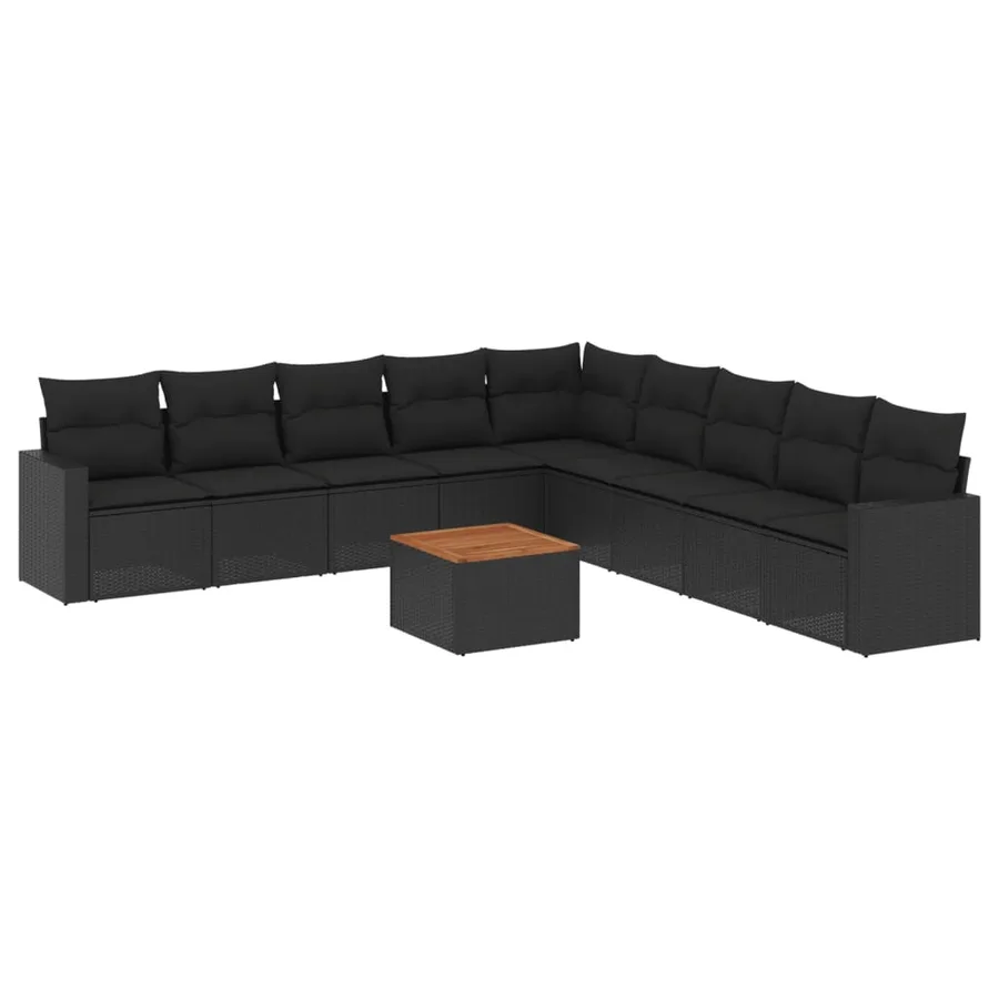 Salon de jardin 10 pcs avec coussins noir résine tressée - 2