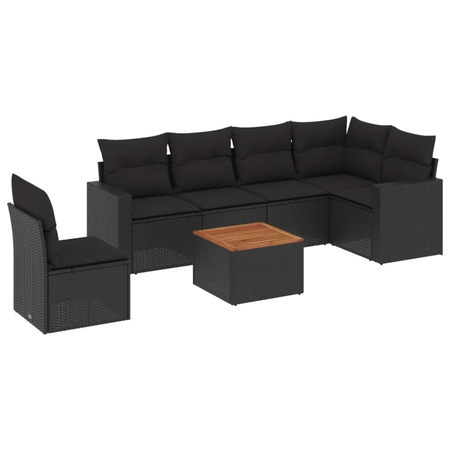 Salon de jardin 7 pcs avec coussins noir résine tressée 65,5 x 62 x 69 cm - 54,5 kg - 2