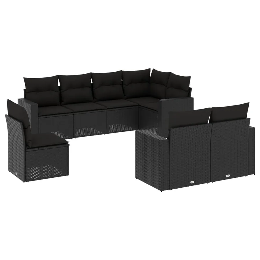 Salon de jardin 8 pcs avec coussins noir résine tressée - 2