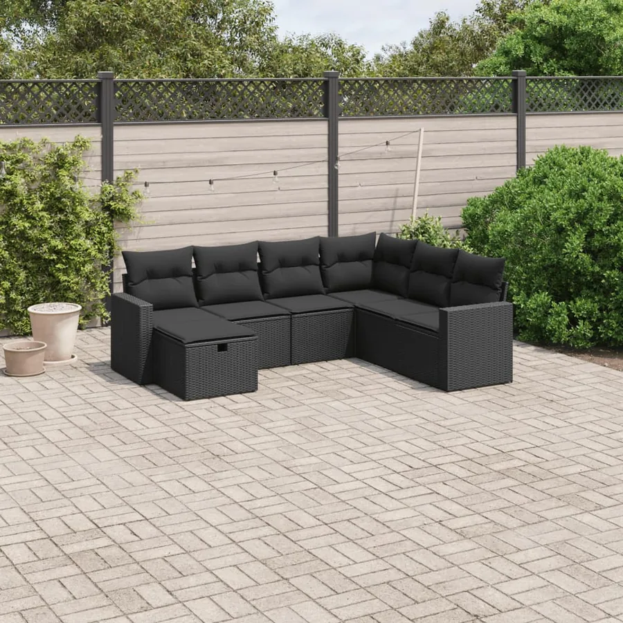 Salon de jardin 7 pcs avec coussins noir résine tressée 62 x 62 x 69 cm - 53,9 kg