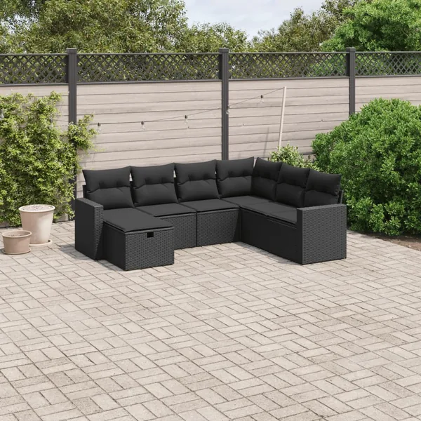 Salon de jardin 7 pcs avec coussins noir résine tressée 62 x 62 x 69 cm - 53,9 kg