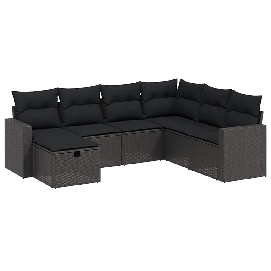 Salon de jardin 7 pcs avec coussins noir résine tressée 62 x 62 x 69 cm - 53,9 kg - 2