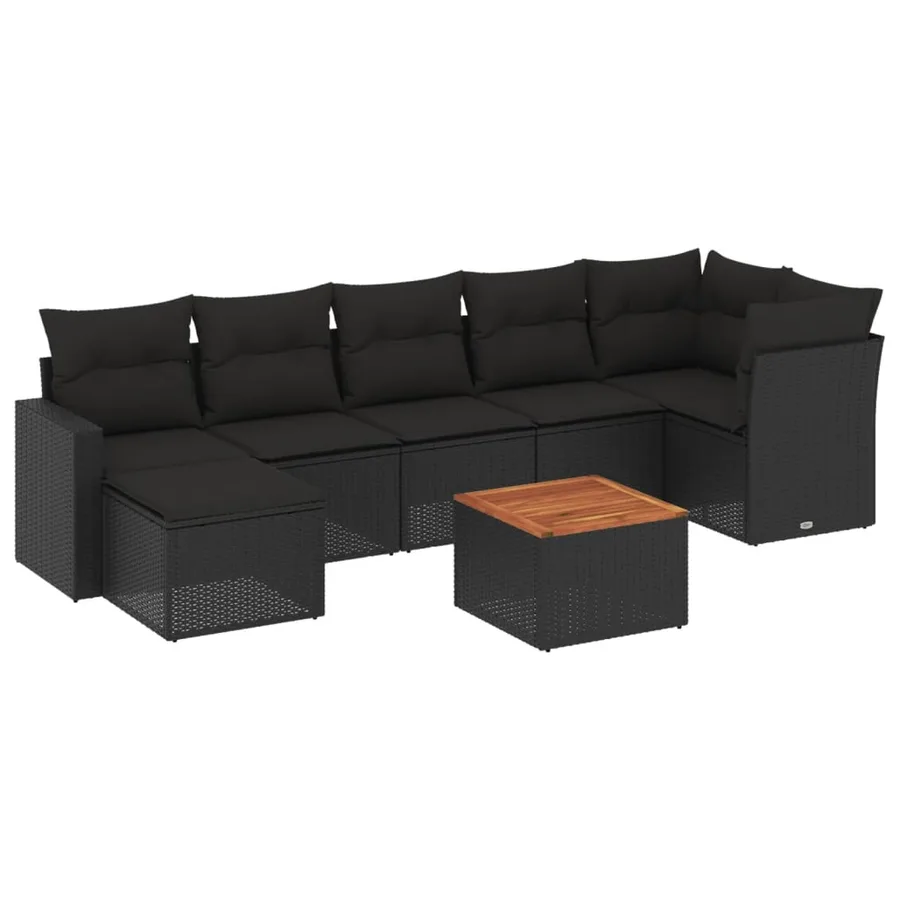 Salon de jardin 8 pcs avec coussins noir résine tressée - 2