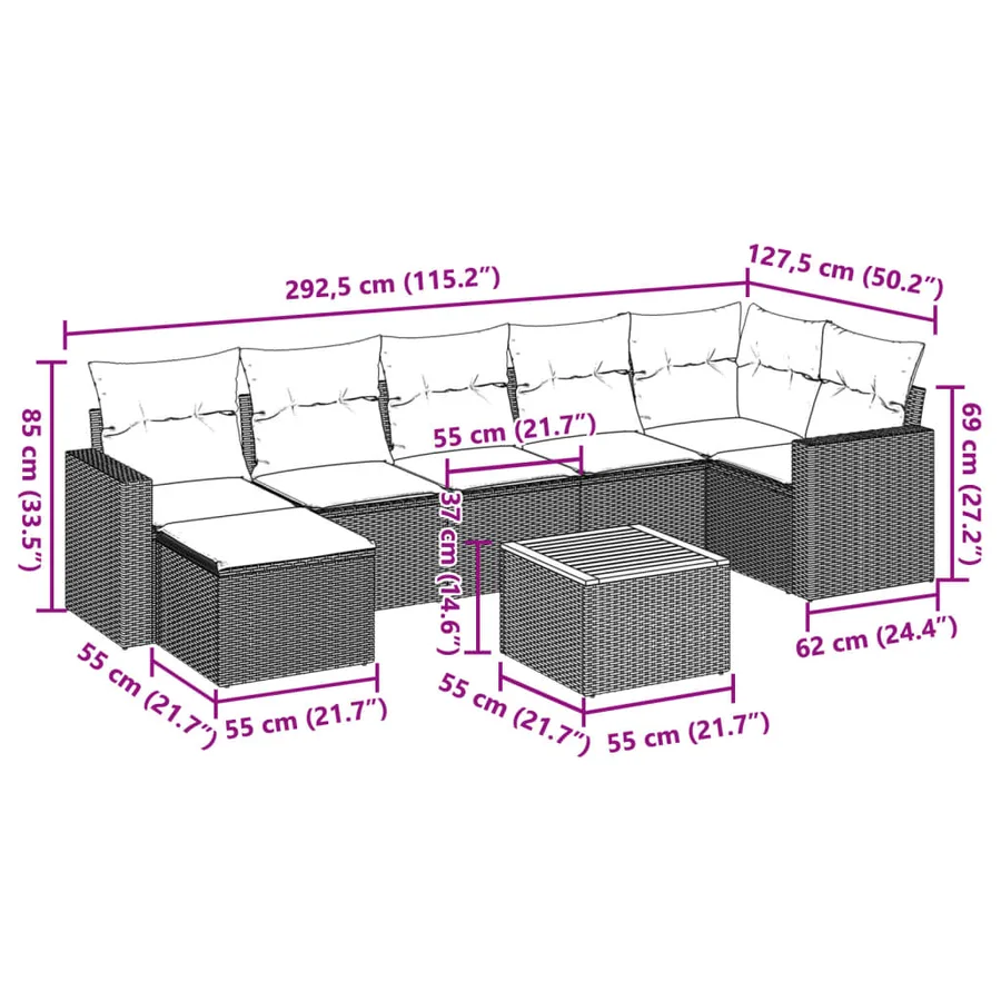 Salon de jardin 8 pcs avec coussins noir résine tressée - 3