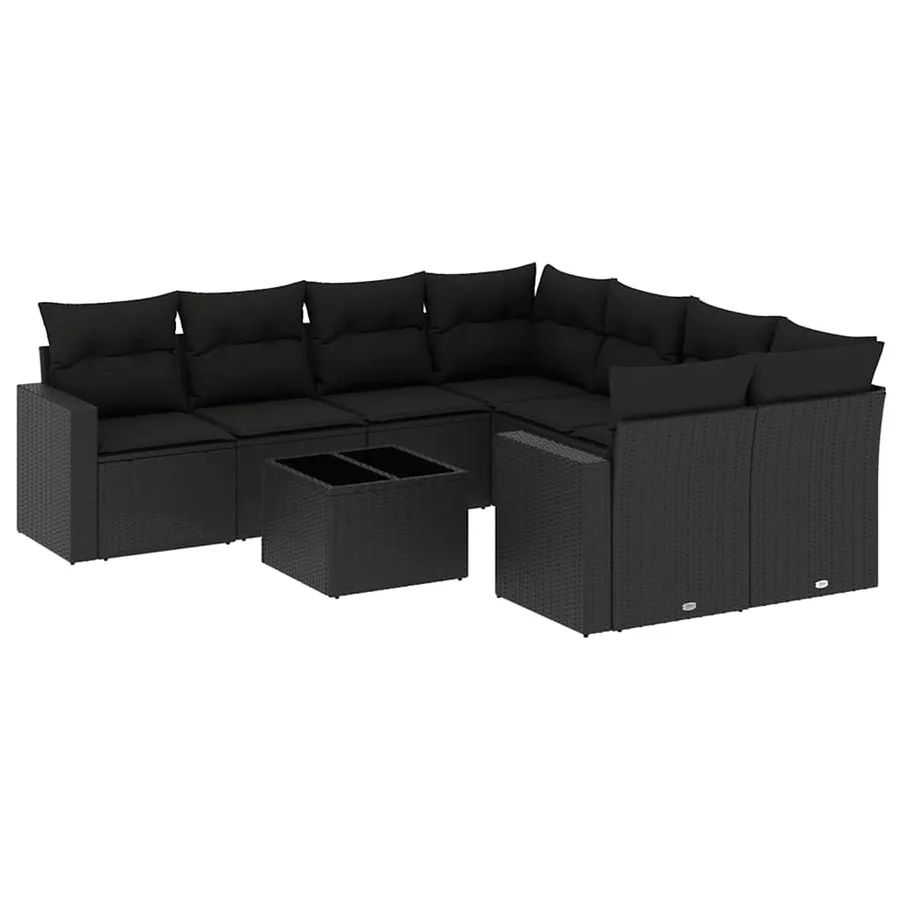 Salon de jardin 9 pcs avec coussins noir résine tressée - 2