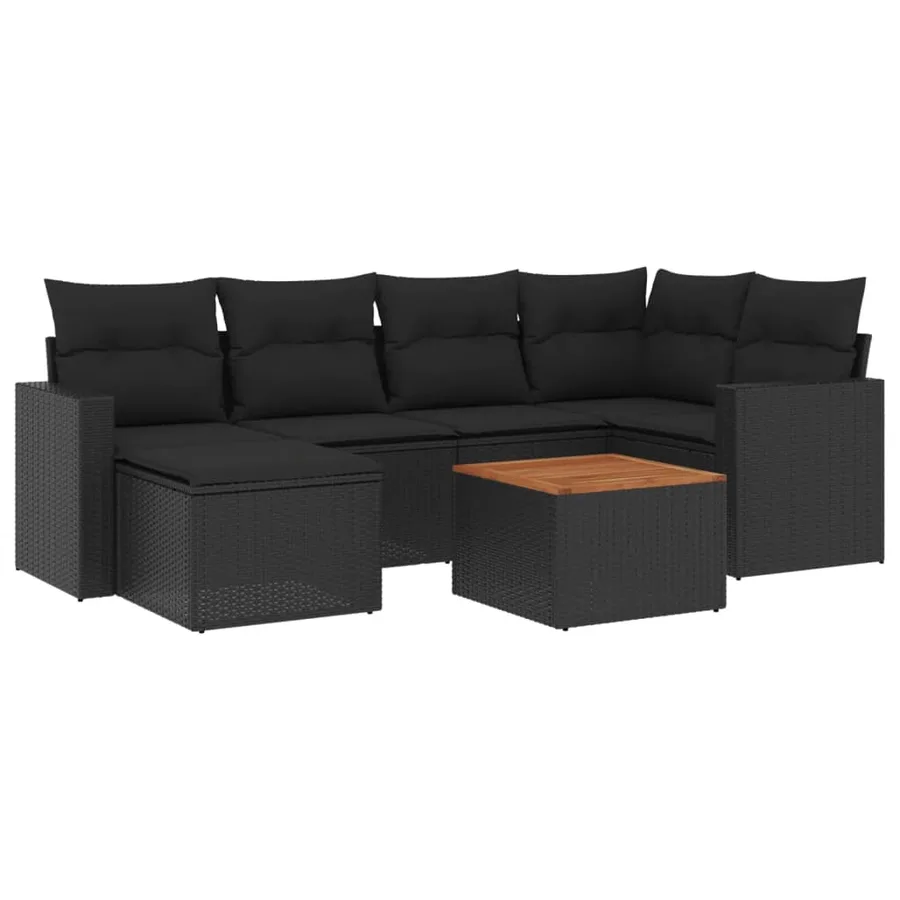 Salon de jardin 7 pcs avec coussins noir résine tressée 62 x 62 x 69 cm - 55,4 kg - 2