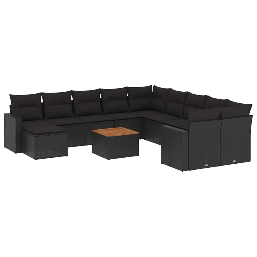 Salon de jardin 12 pcs avec coussins noir résine tressée - 2