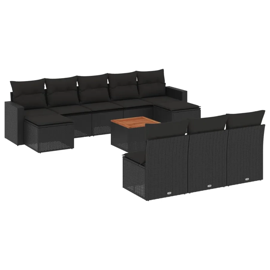 Salon de jardin 11 pcs avec coussins noir résine tressée - 2