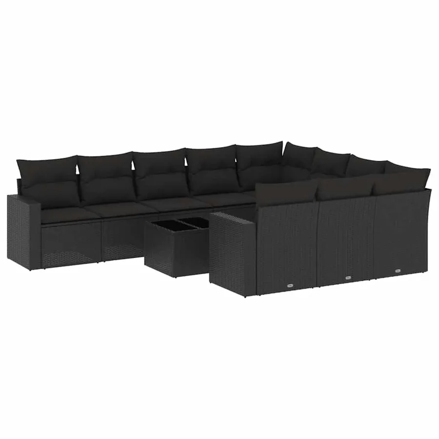 Salon de jardin 11 pcs avec coussins noir résine tressée - 2
