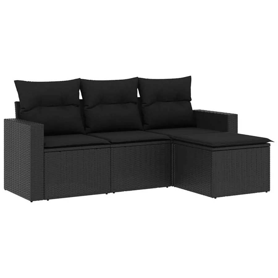 Salon de jardin 4 pcs avec coussins noir résine tressée - 2