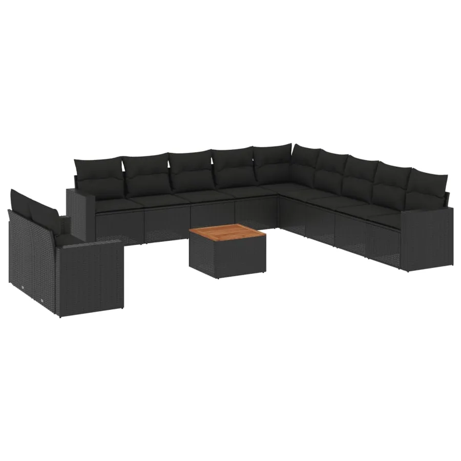 Salon de jardin 12 pcs avec coussins noir résine tressée - 2