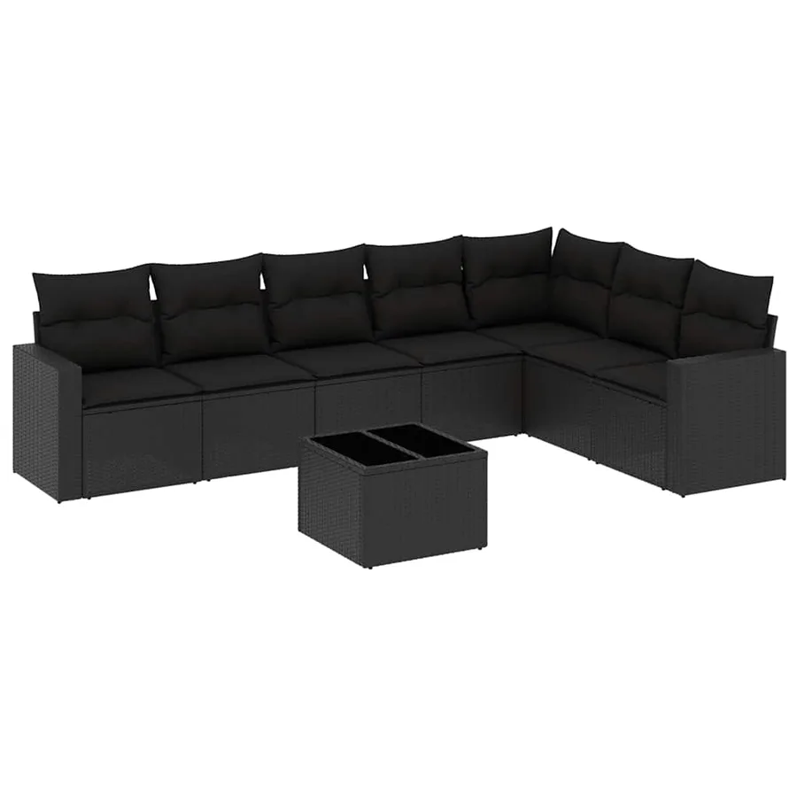 Salon de jardin 8 pcs avec coussins noir résine tressée - 2