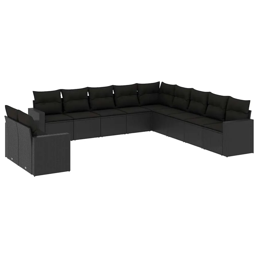 Salon de jardin 11 pcs avec coussins noir résine tressée - 2