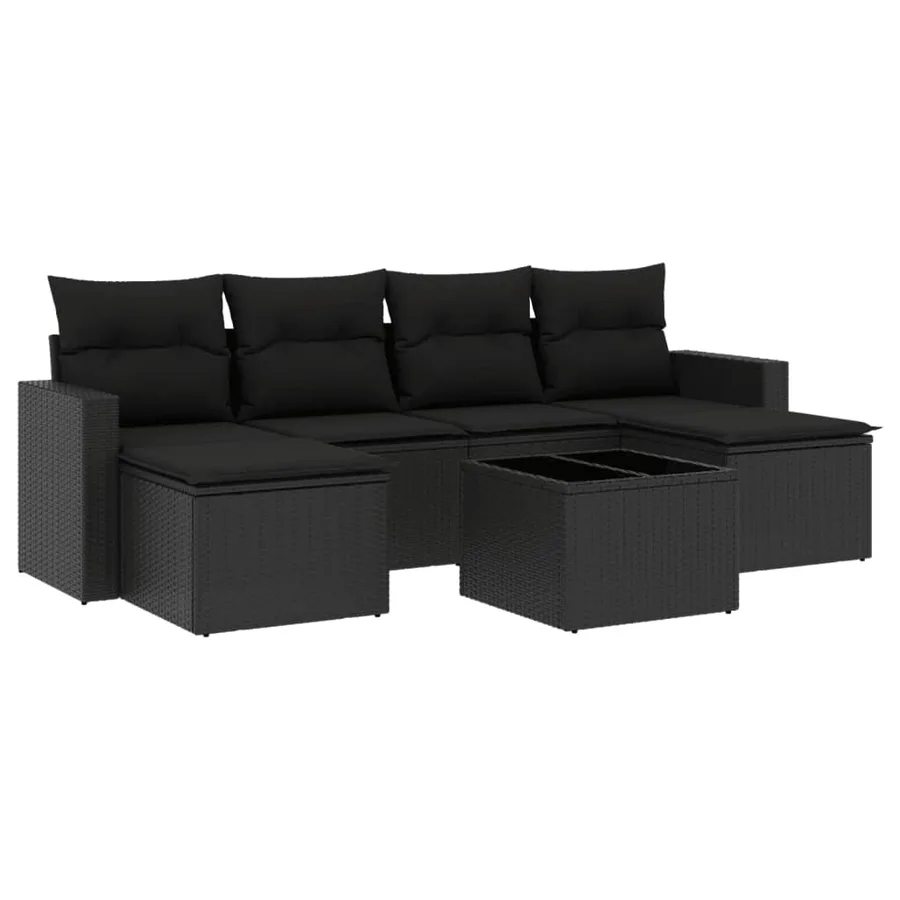 Salon de jardin 7 pcs avec coussins noir résine tressée 65,5 x 62 x 69 cm - 52,2 kg - 2