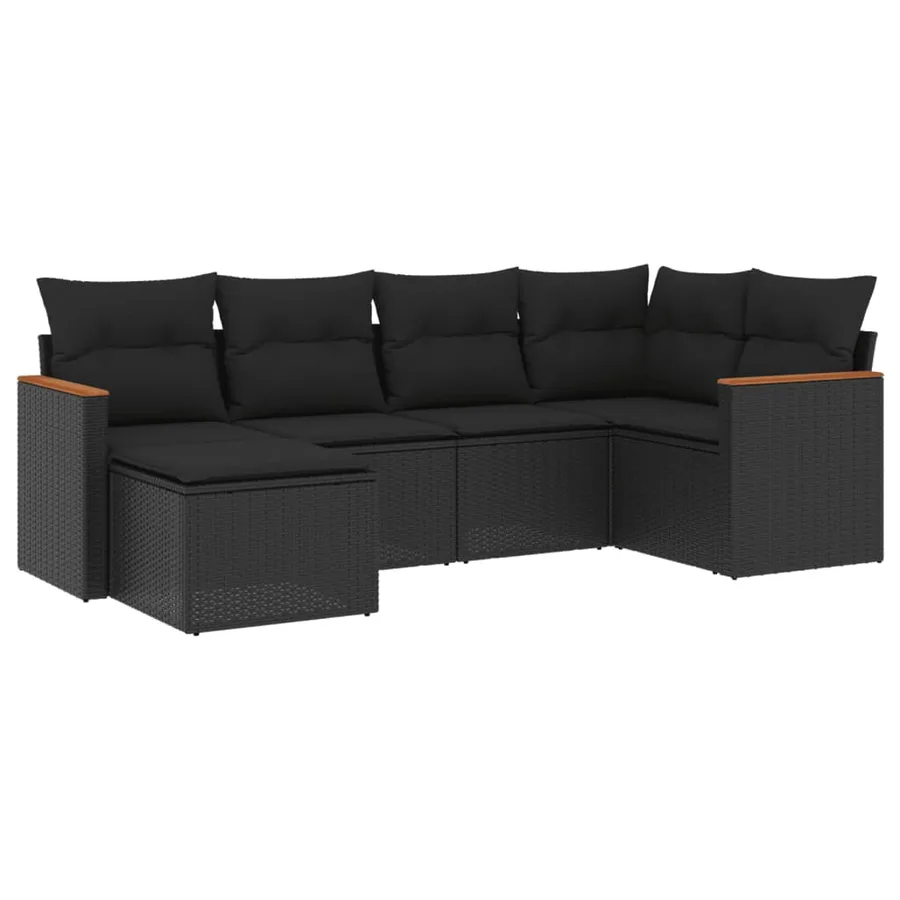 Salon de jardin 6 pcs avec coussins noir résine tressée - 2