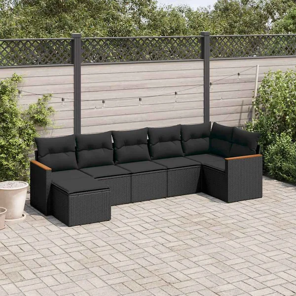 Salon de jardin 7 pcs avec coussins noir résine tressée 62 x 62 x 69 cm - 54,1 kg